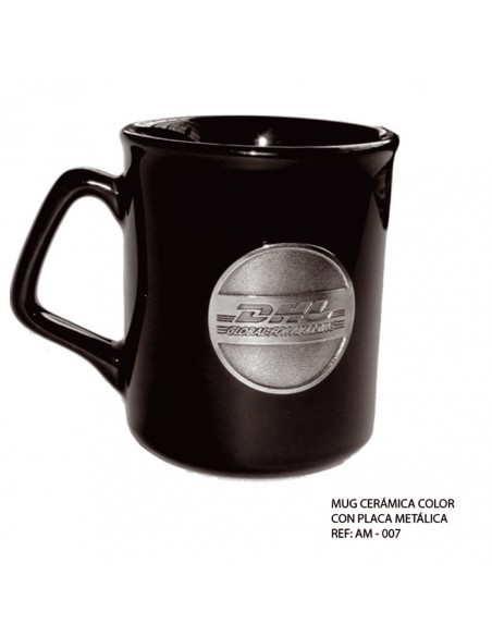 Mug Cerámica Color con Placa Metálica